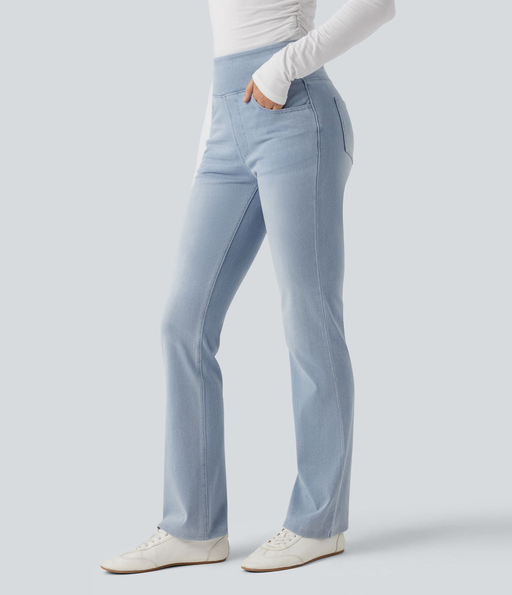 Halara Flex™ Jean bootcut décontracté extensible délavé taille haute à poches multiples
