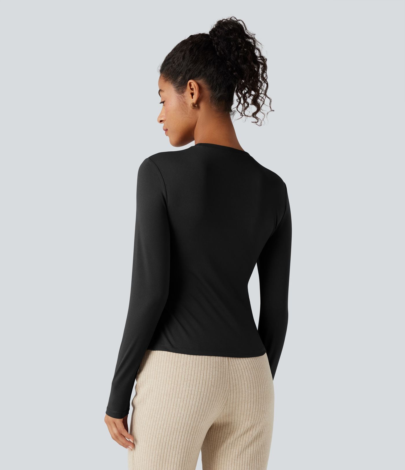 T-shirt froncé ourlet fendu manches longues