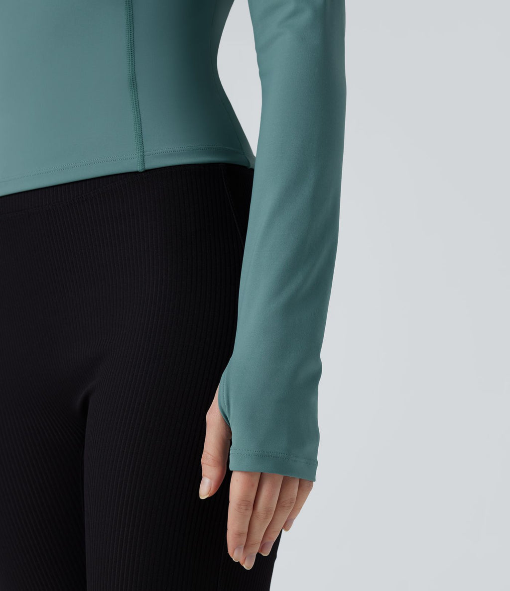 Haut de sport yoga SoftlyZero™ Airy col rond mesh contrastant effet frais InstantCool manches longues avec passe-pouces, protection solaire UPF50+