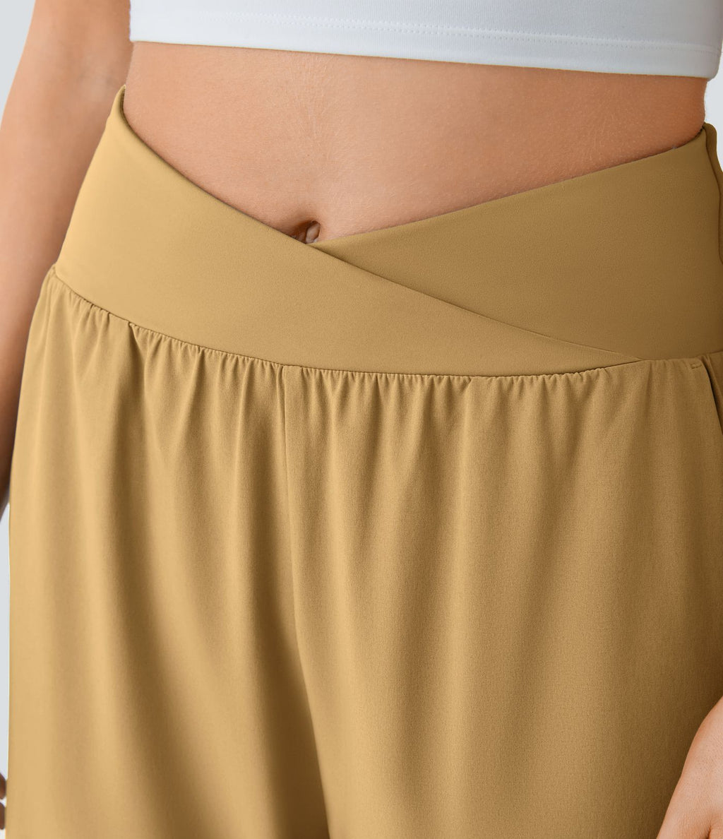 Breezeful™ Pantalon Fluide Vacances Séchage Rapide Taille Haute Croisée Poches Latérales Plissées Fente