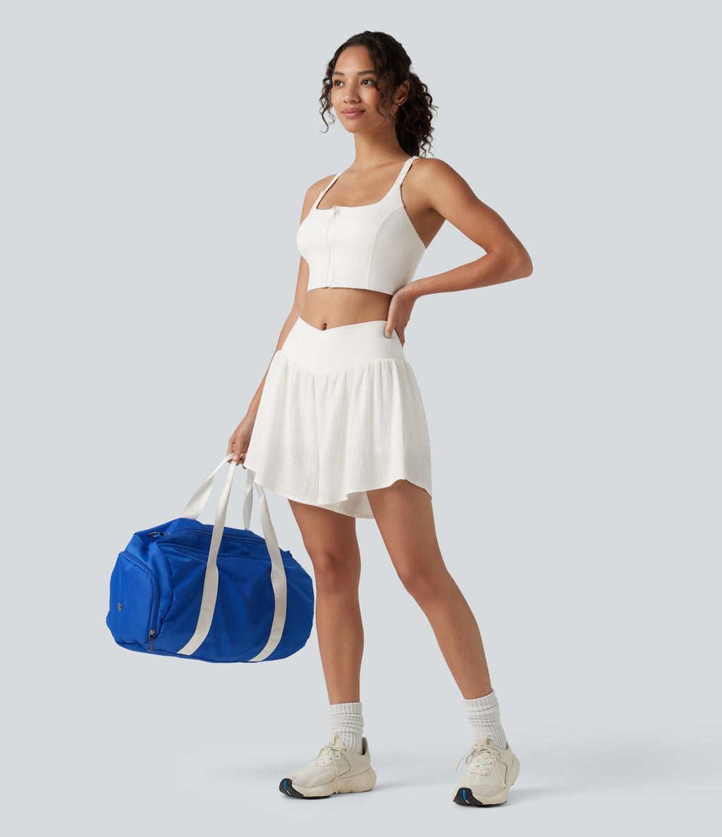 Short de running 2-en-1 taille haute croisée en tissu froissé avec ourlet fendu et poches