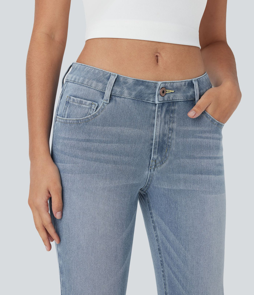 Jean bootcut délavé Halara Flex™ taille basse avec bouton, fermeture éclair et poches multiples