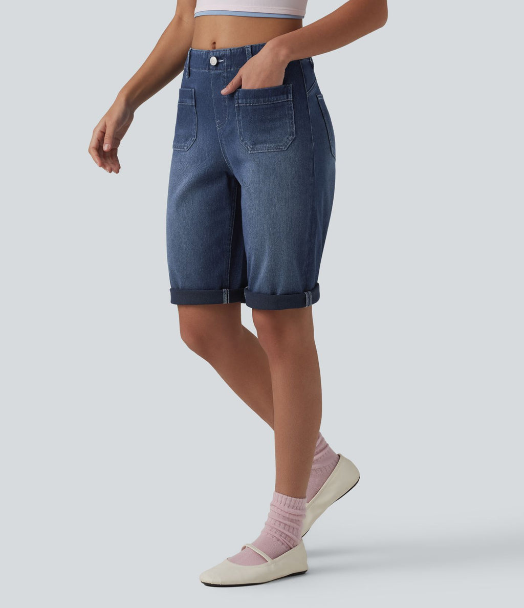 Halara Flex™ Short en jean casual taille mi-haute ourlet roulé avec poches