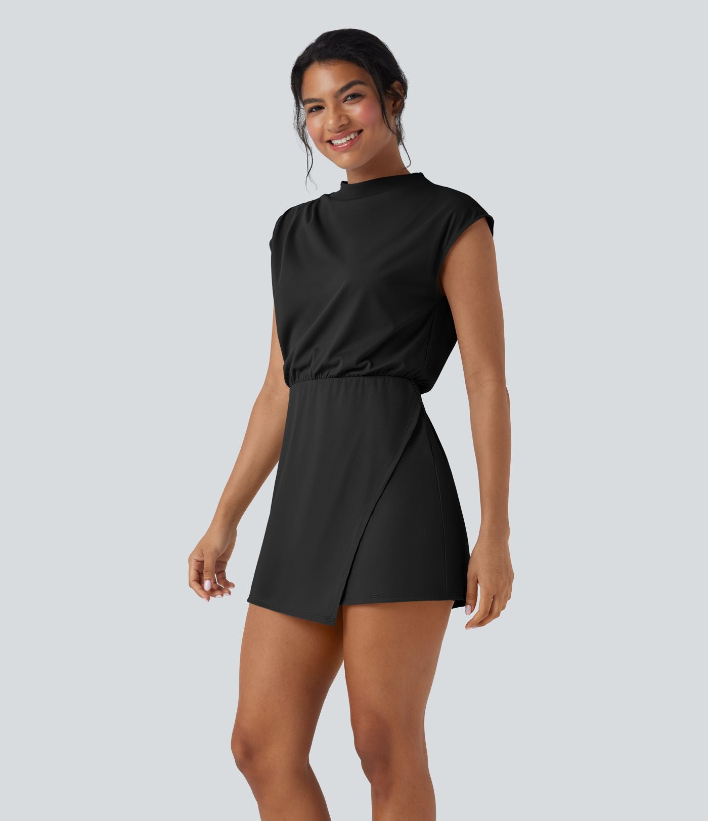 Robe de travail courte 2 pièces col montant manches courtes séchage rapide avec poche-UPF40+