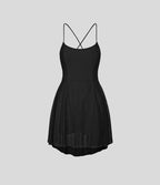 Robe de sport danse mini 2-en-1 laçage asymétrique résille contrastante fluide avec poche A-D