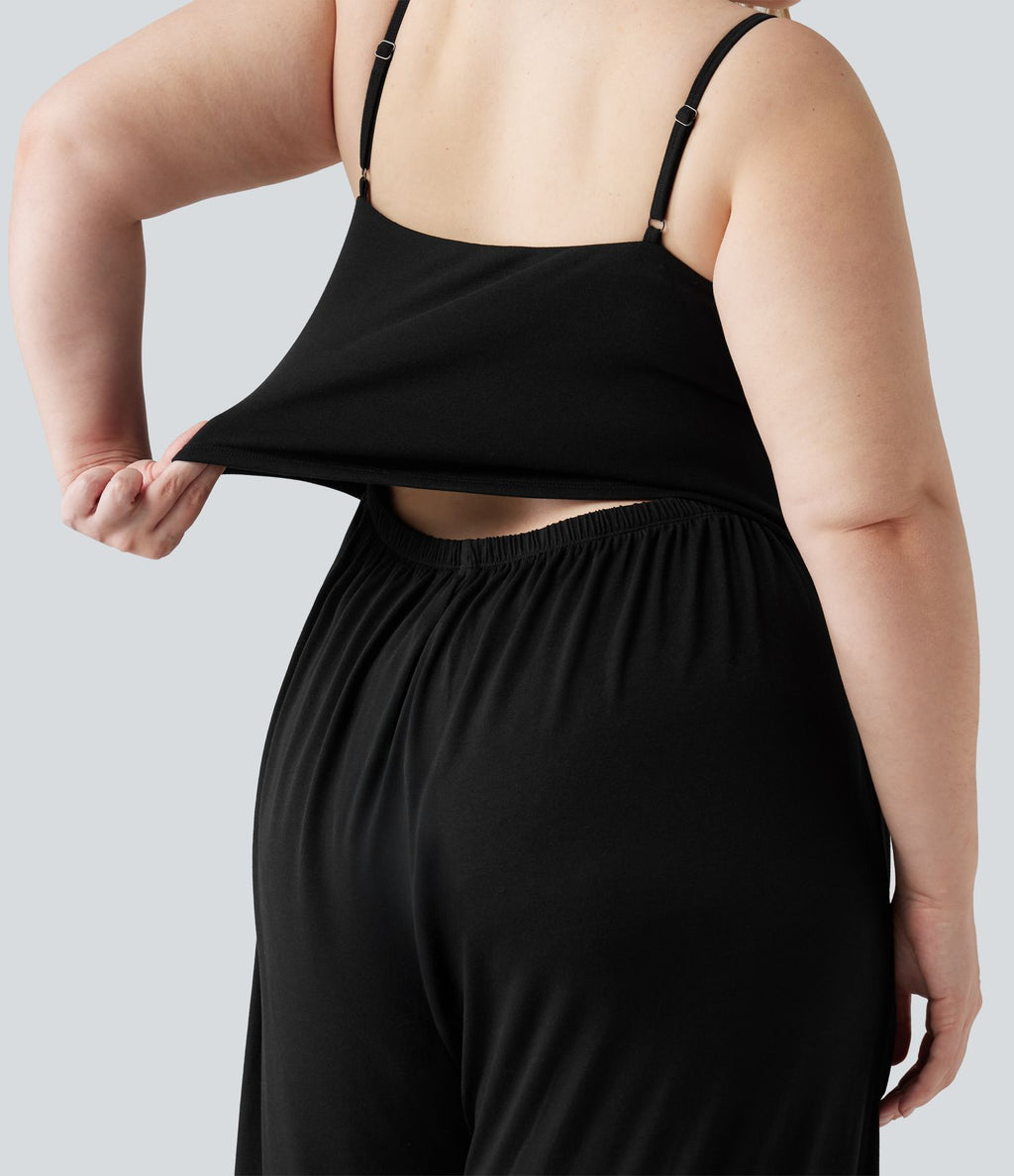 Combinaison grande taille chinée à jambes larges avec détails froncés, poches, coussinets amovibles et accès facile Easy Peasy