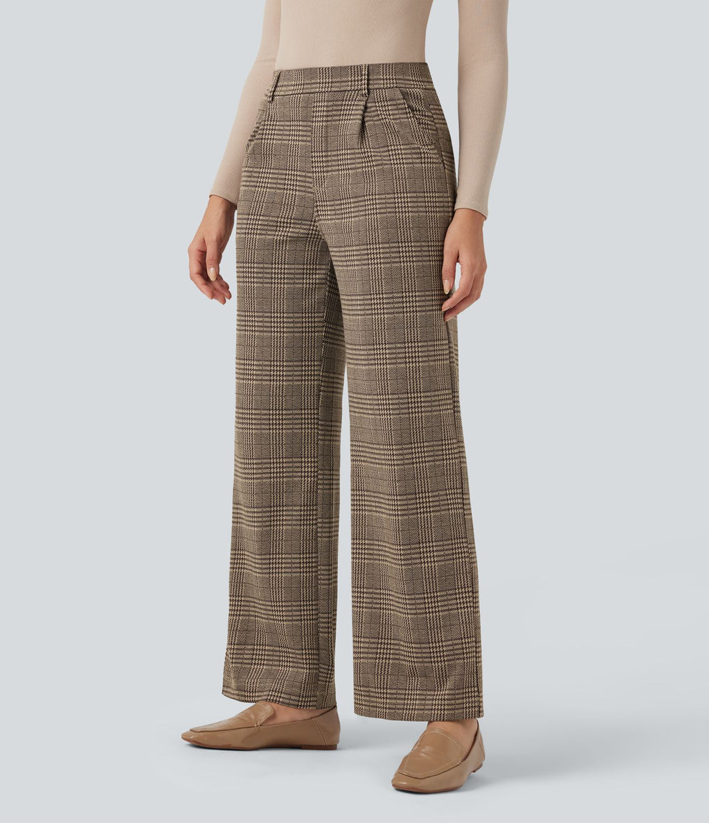 Pantalon tailleur droit Halara Flex™ taille haute pied-de-poule à carreaux avec poches