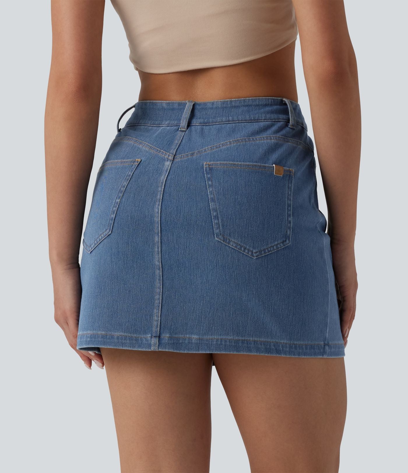 Jupe mini moulante décontractée Halara Flex™ en denim taille haute boutons décoratifs avec poches