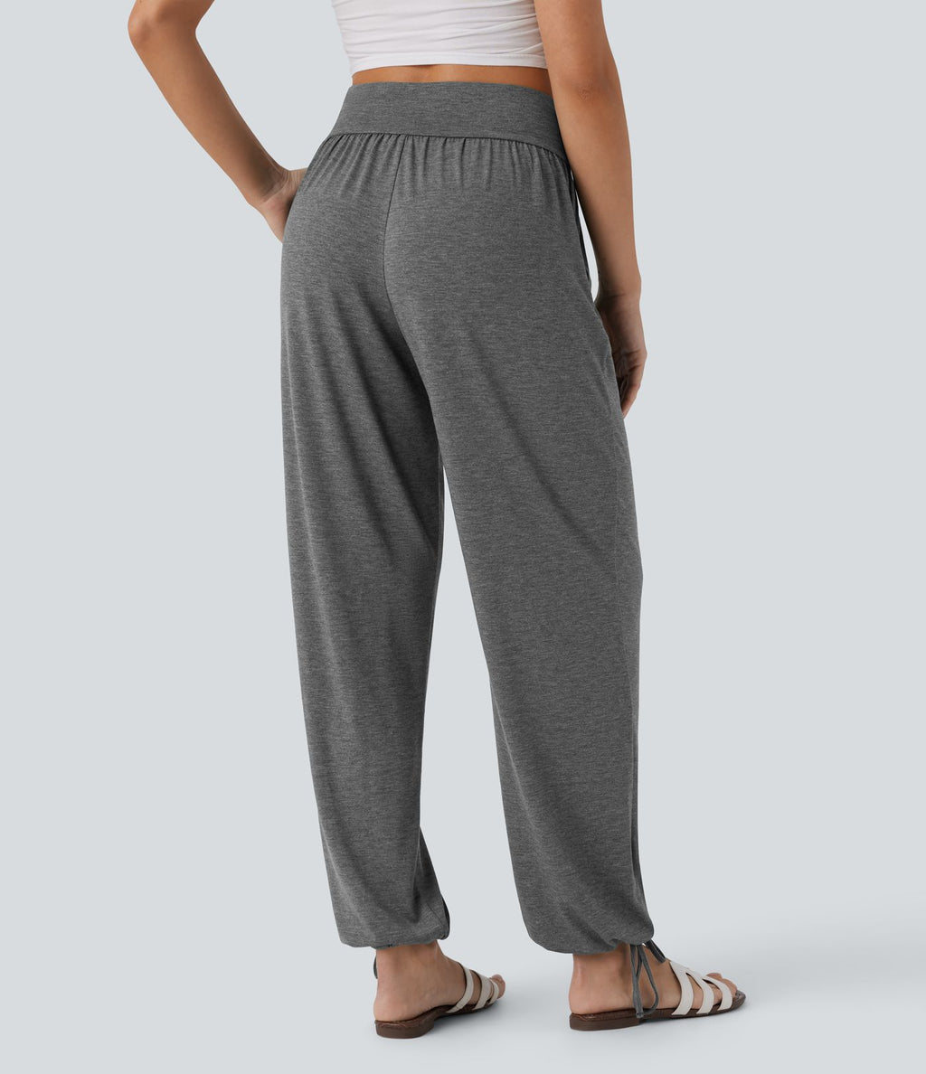 Pantalon de jogging décontracté à taille haute croisée avec poches latérales et cordon de serrage