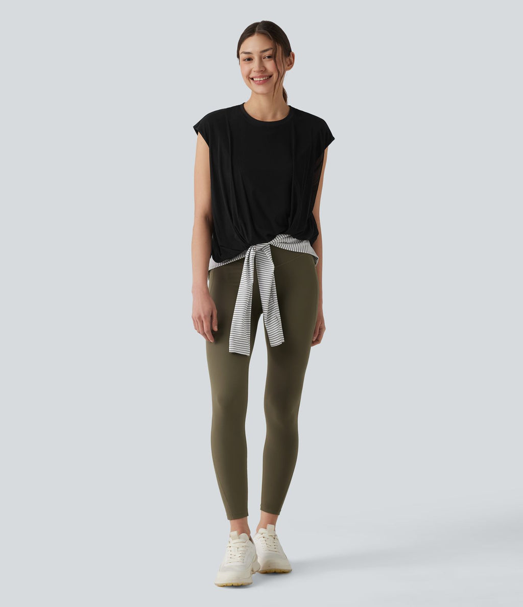 Haut de sport yoga SoftlyZero™ Airy col rond sans manches mesh contrastant effet frais InstantCool