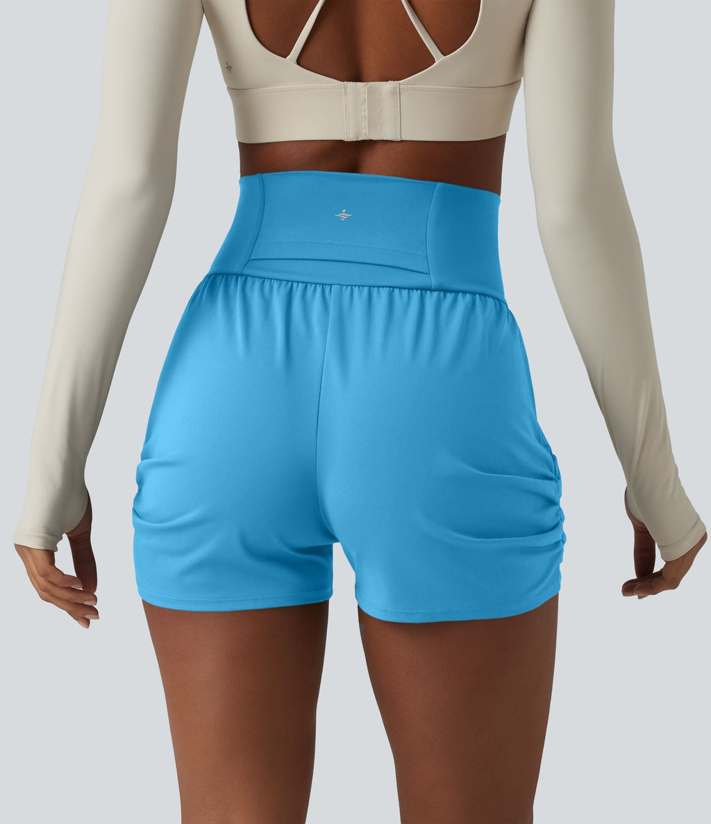 Short de yoga SoftlyZero™ Airy taille haute froncé effet frais InstantCool 7,5 cm avec poches
