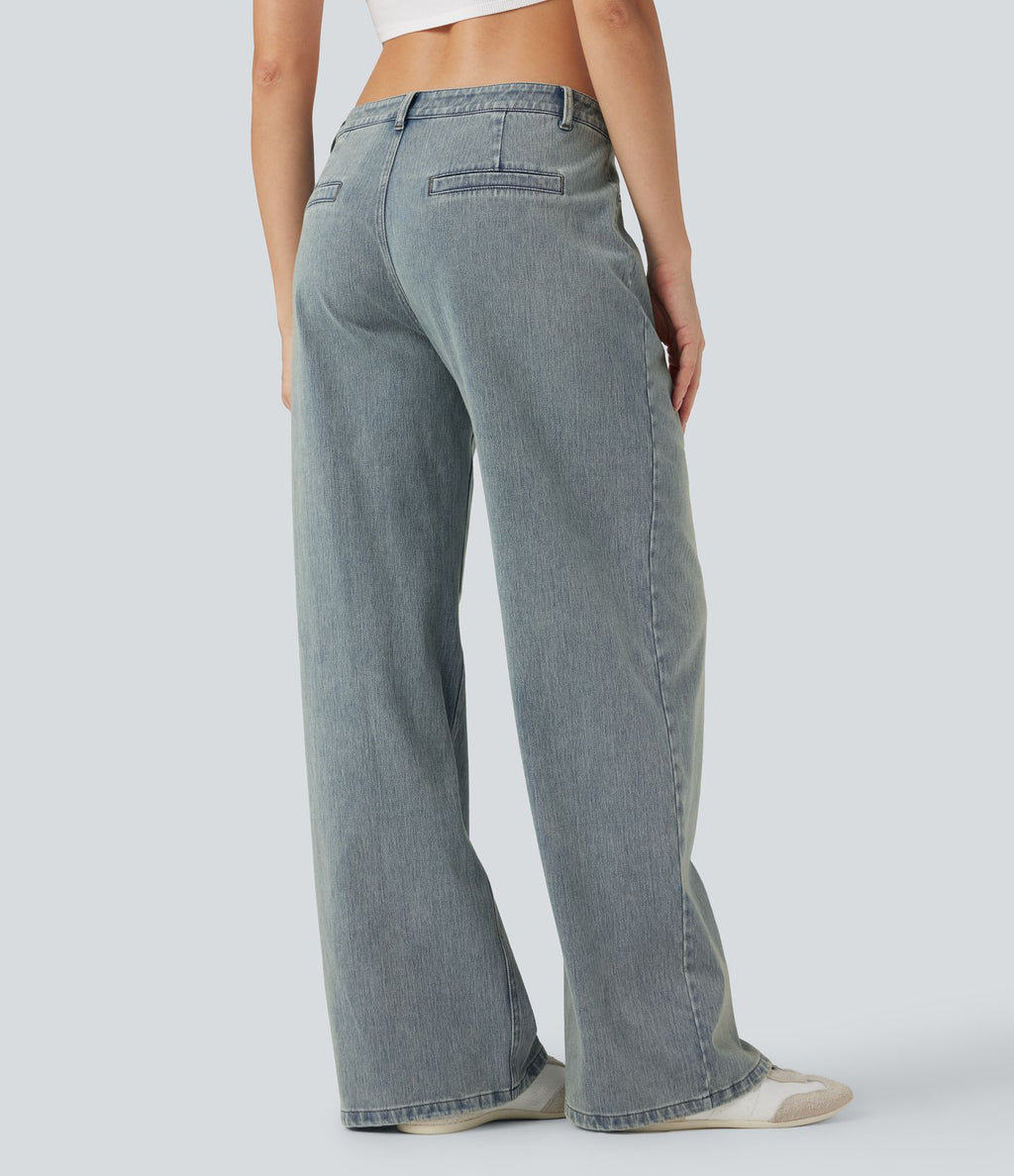 Jean large délavé Halara Flex™ taille mi-haute avec poches