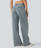 Jean large délavé Halara Flex™ taille mi-haute avec poches