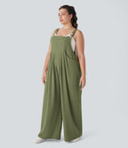 Salopette Casual Grande Taille en Gaufré avec Bretelles Ajustables Boutons et Poches Multiples