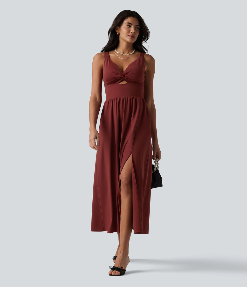 Robe midi SoftlyZero™ Airy effet frais InstantCool sans manches col V avec coques intégrées non amovibles et poches, bonnets E-G