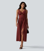 Robe midi SoftlyZero™ Airy effet frais InstantCool sans manches col V avec coques intégrées non amovibles et poches, bonnets E-G