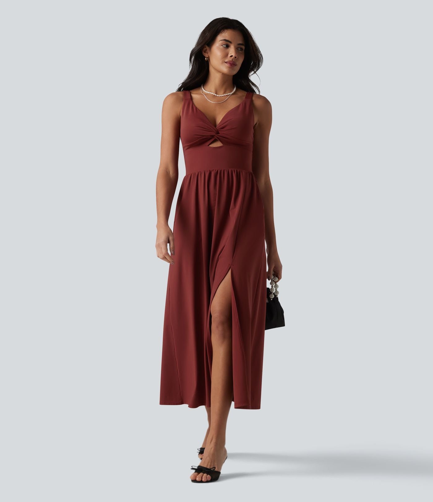 Robe midi SoftlyZero™ Airy effet frais InstantCool sans manches col V avec coques intégrées non amovibles et poches, bonnets E-G