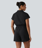 Combinaison short casual à manches courtes rayée avec poches — Édition Easy Peasy