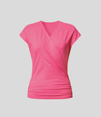 Blouse Travail Unie Froncée Croisée Manches Courtes Col en V