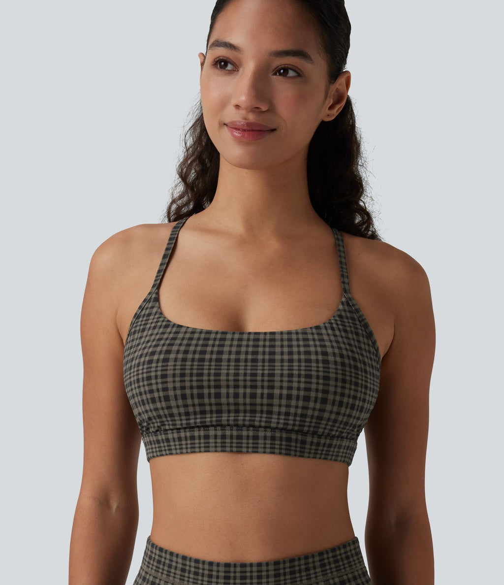 Halara UltraSculpt™ Brassière de sport yoga maintien léger imprimé carreaux