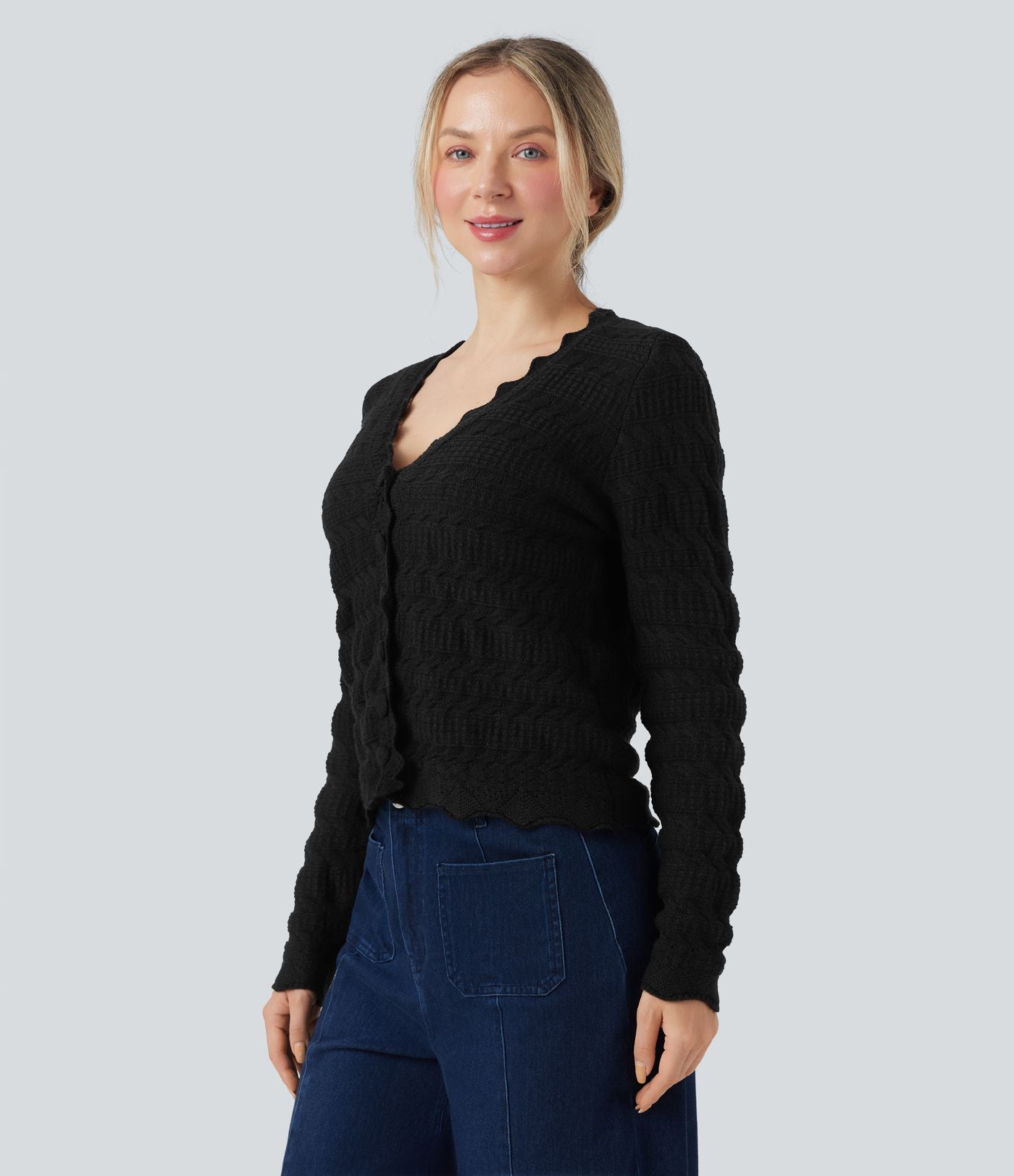 Cardigan décontracté maille pull col V manches longues
