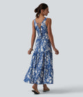 Robe longue resort décolleté cœur sans manches imprimé floral avec laçage