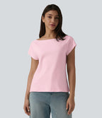 T-shirt décontracté col bateau manches courtes coton