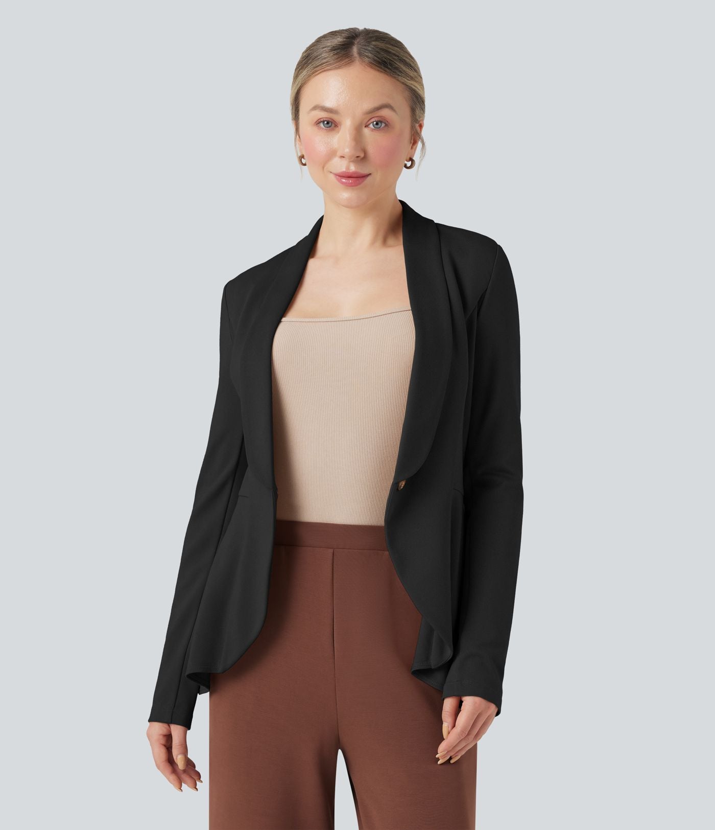Manteau de travail col châle ourlet à volants à manches longues Halara Flex™