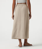 Jupe longue casual aspect lin taille haute avec cordon de serrage