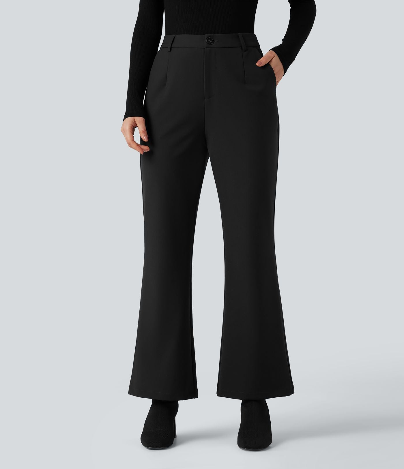 Pantalon tailleur évasé taille haute avec poches
