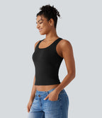 Débardeur casual SoftlyZero™ Airy à col U, dentelle contrastée, découpes et coussinets amovibles