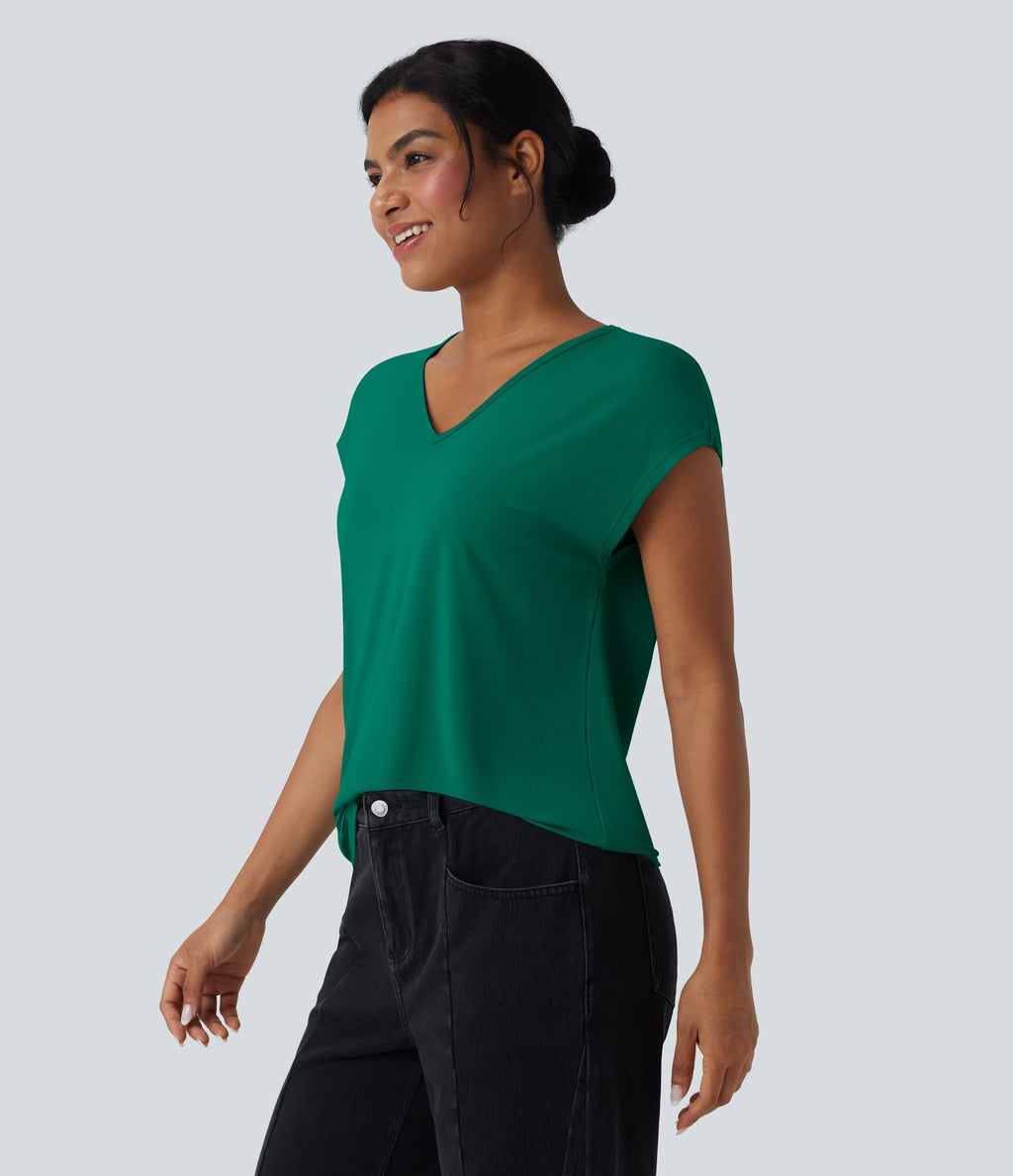 T-shirt casual col V manches courtes
