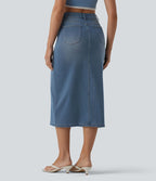 Halara Flex™ Jupe droite midi en denim taille haute avec fente et poches