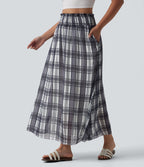 Jupe midi fluide décontractée taille haute avec poches