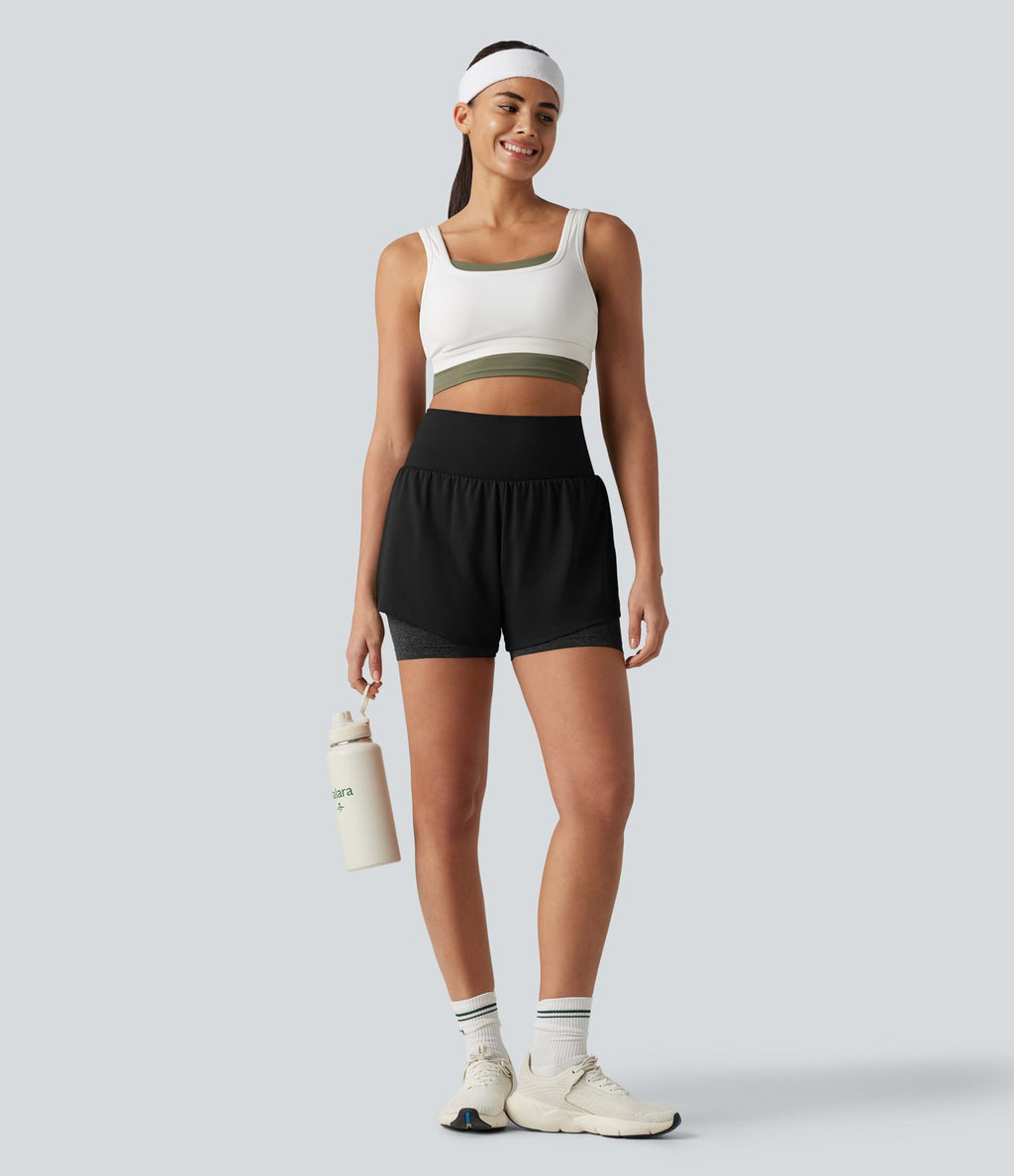 OneForm Short de sport 2-en-1 sans couture taille haute 10 cm avec poche
