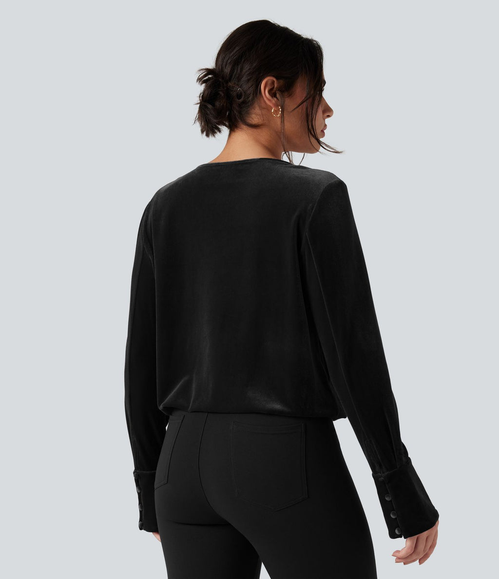 Blouse velours tailleur col V croisé manches longues