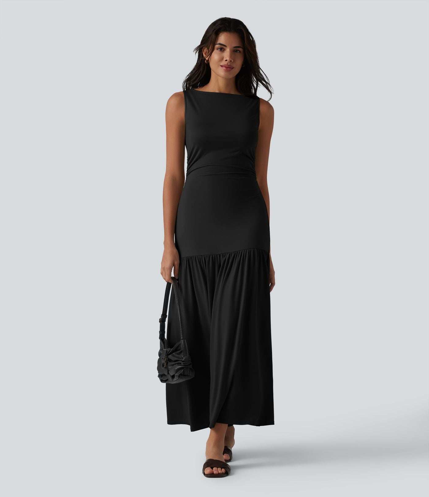 Robe longue fluide sans manches, coupe moulante, style casual