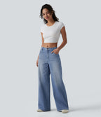 Jean Halara Flex™ mi-taille large ample délavé décontracté avec poches