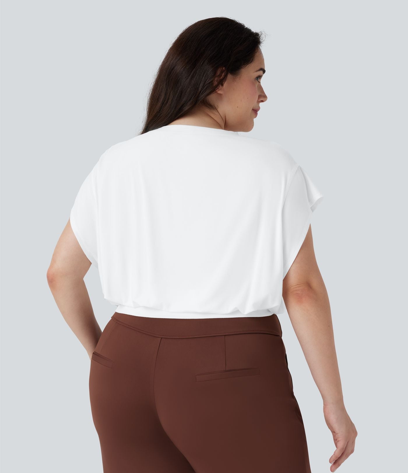 T-shirt de travail grande taille à col rond et manches courtes chauve-souris