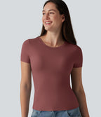 T-shirt décontracté col rond échancré à manches courtes avec soutien-gorge intégré bonnets B-DD