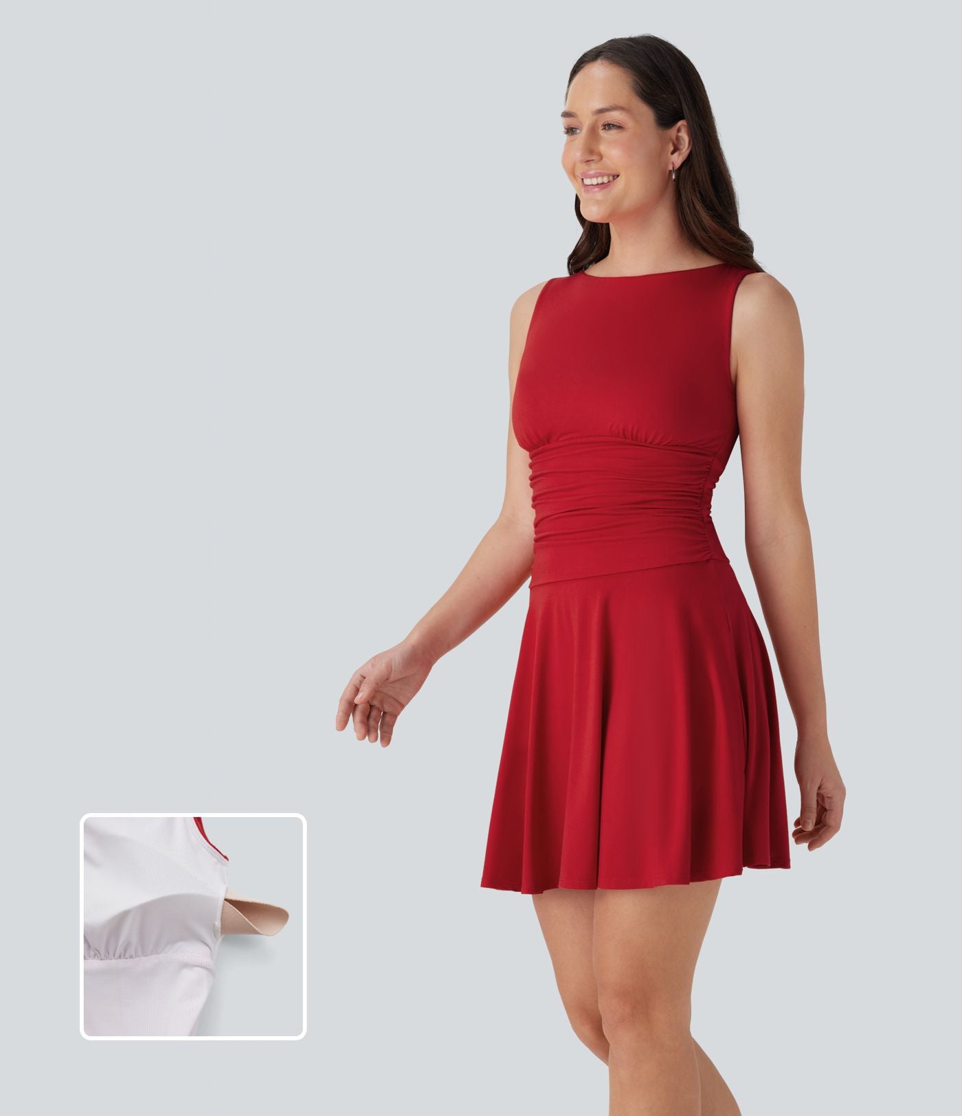 Mini-robe décontractée fluide à encolure bateau, sans manches et fronces