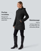 Doudoune longue extensible PuffFlex à capuche avec poches