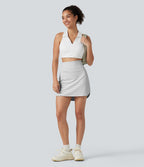 Mini-jupe de golf 2 en 1 à rayures, taille ultra haute, effet ventre plat, ourlet arrondi et poches