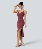 Robe moulante SoftlyZero™ Airy fendue à effet frais InstantCool, brassière intégrée, dos nu croisé à lacets, légèrement plissée pour invitée de mariage et demoiselle d'honneur