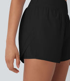 Short yoga 2-en-1 maille contrastée taille mid-rise avec poches