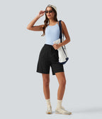 Bermuda cargo décontracté taille haute à cordon de serrage, séchage rapide, effet frais, protection solaire UPF 40+, 17,5 cm, avec poches