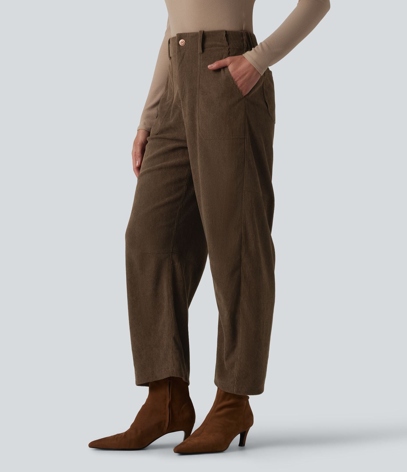 Halara Flex™ Pantalon tailleur velours côtelé taille haute coupe tonneau avec poches