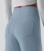 Pantalon décontracté ample taille haute avec poches