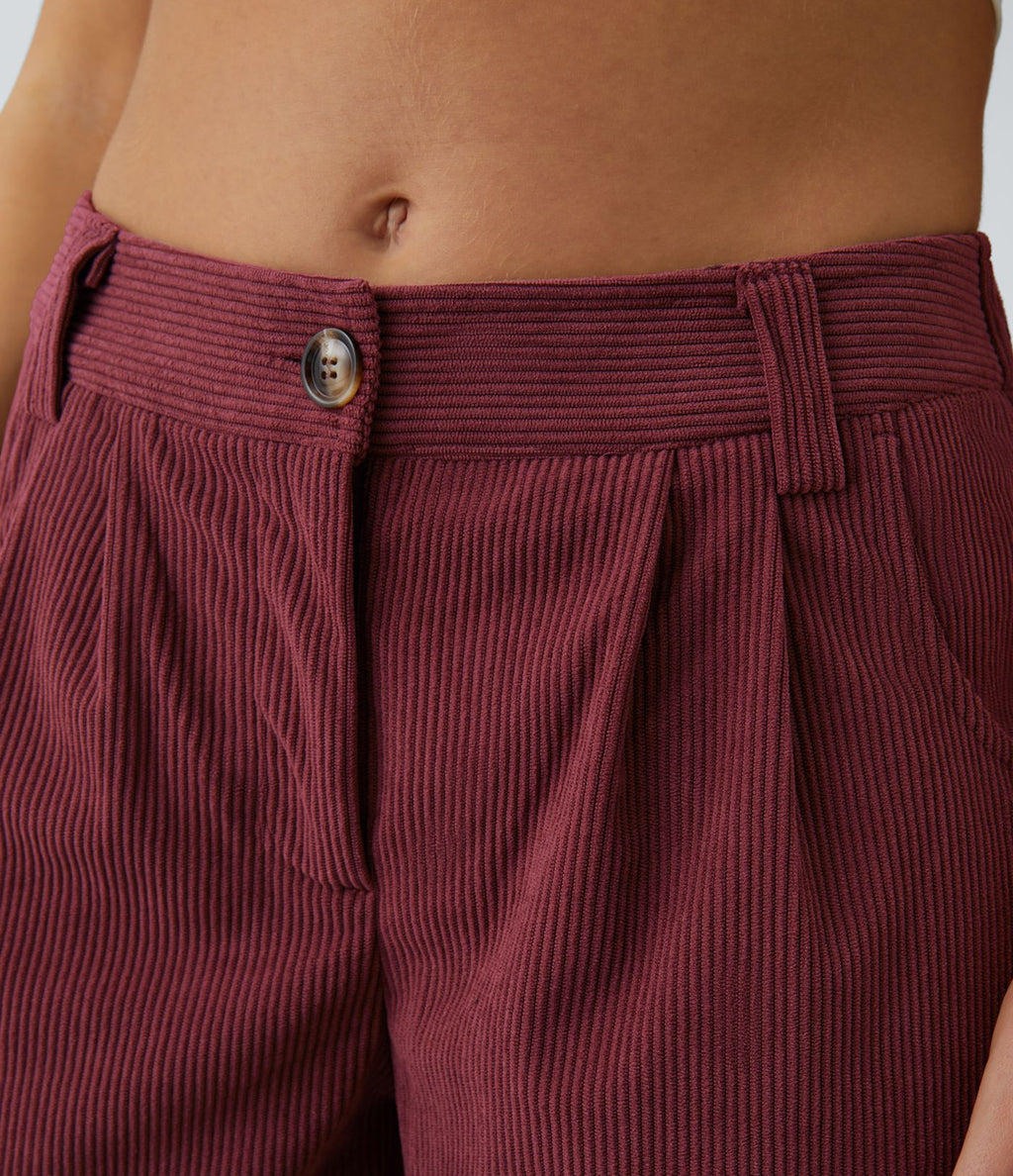 Pantalon en velours côtelé décontracté taille moyenne avec poches latérales