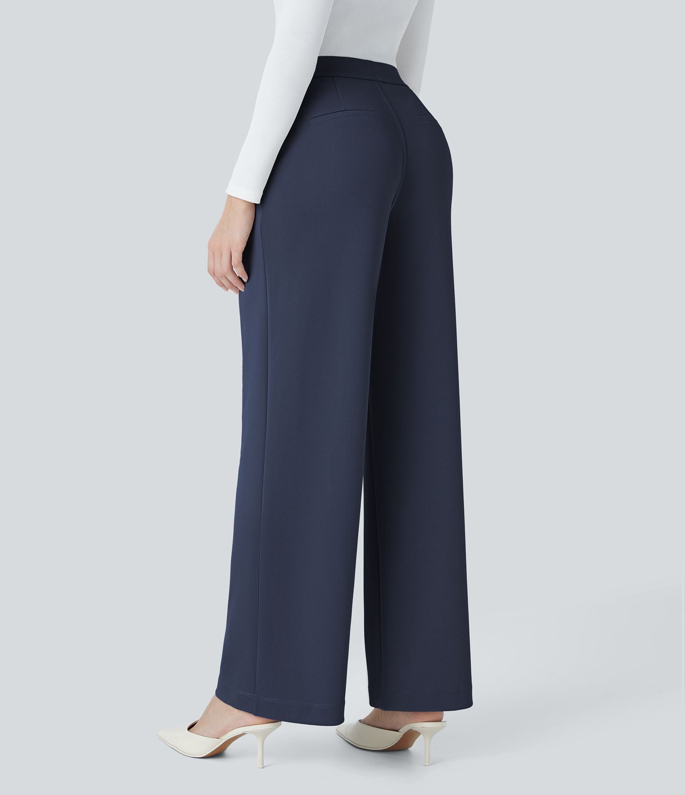 Halara Flex™ Pantalon Tailleur Droit à Taille Haute avec Pli Poches Latérales en Crêpe